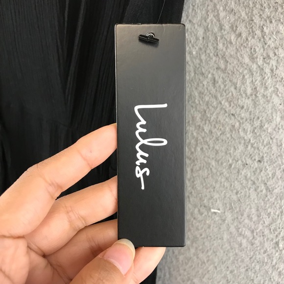 New Lulus Black Wrap Maxi Dress Flutter Sleeve Tie Waist Textured L - Picture 9 of 12